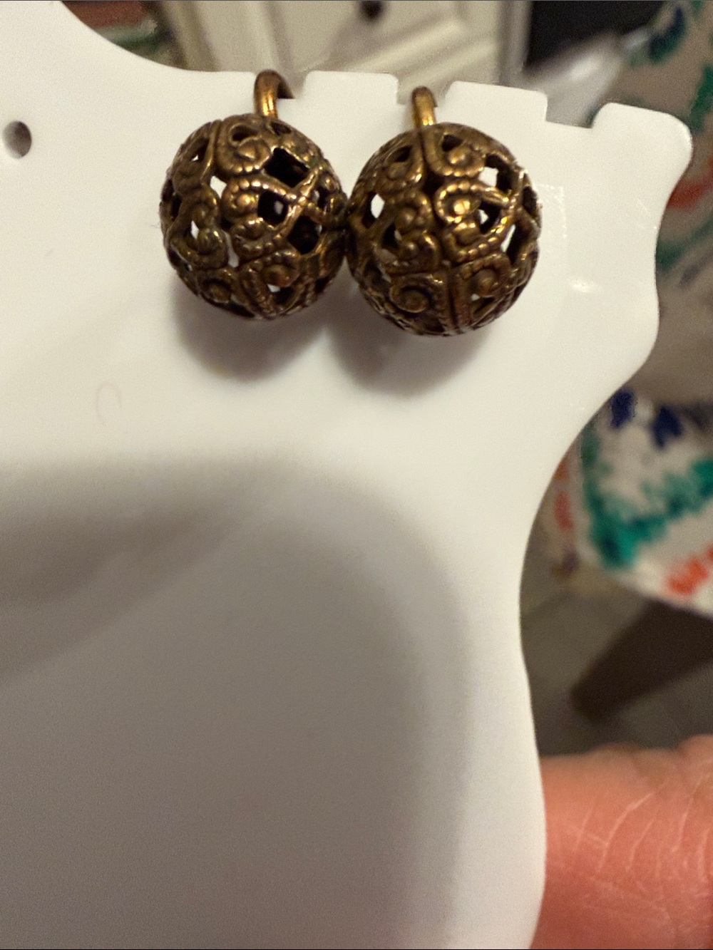 Vintage-Style Filigree Ball Drop Earrings - Gold old marked patented clip on